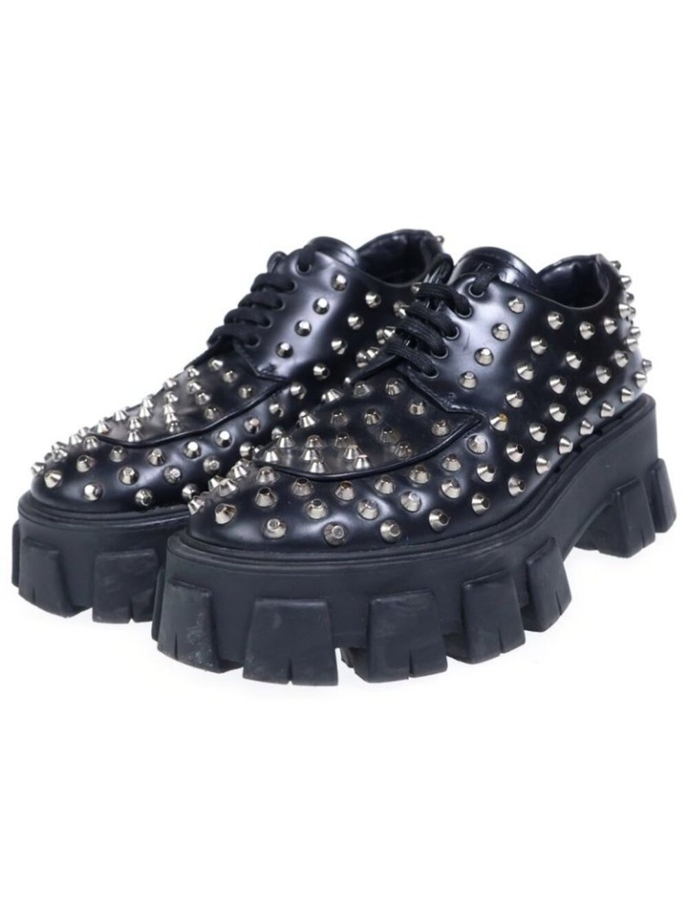 Prada Monolith Brushed Leather Studded Loafers Black - Picture 2 of 6
